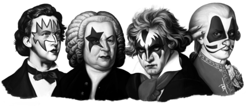 compositeurs baroques maquillés en groupe Kiss